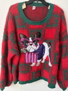 Holiday Time Women's Christmas French Bulldog Ugly Sweater Plus Size 3X 24W